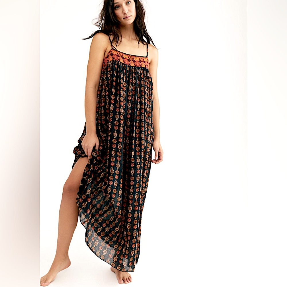 Free People Black and Orange Floral Maxi Dress
